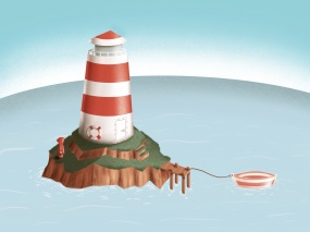 小清新海岛眺望塔卡通图片